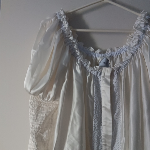 New SLEEPER White Silk Charmeuse Puff Sleeve Smocked Opera Dress XL - Picture 4 of 10